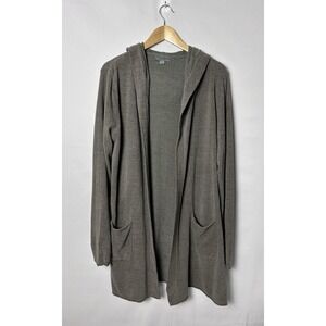 Barefoot Dreams Cardigan Sweater Womens Large Gray Hooded CozyChic Ultra Lite